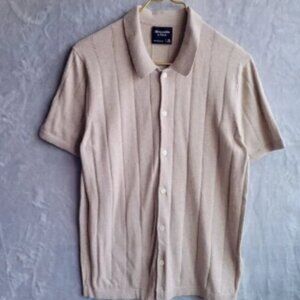 ABERCROMBIE & FITCH Ribbed Short Sleeve Button Up Sweater Size S Cotton Silk